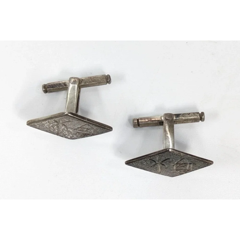 950 Sterling Silver Textured Diamond Shaped Chinese? Symbols Men's Cufflinks